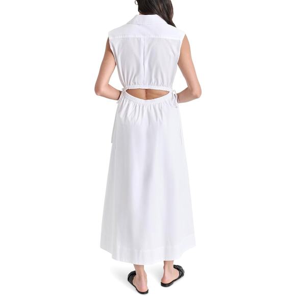 DKNY Women Sz L Sleeveless Poplin V-Neck POCKETS Cotton Midi Long Trendy NEW - Picture 2 of 14